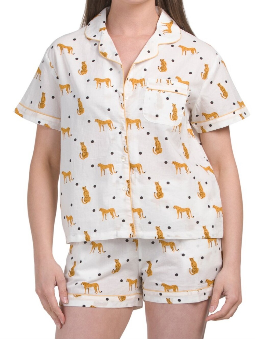 COTTON Short Pajama Set with Golden Cheetah Print